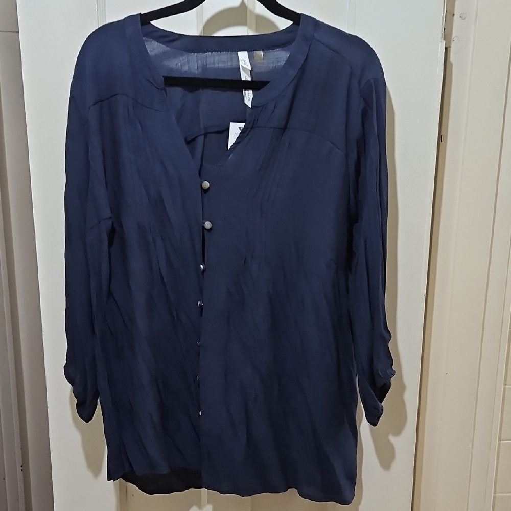 NY Collection Navy Button Down Shirt